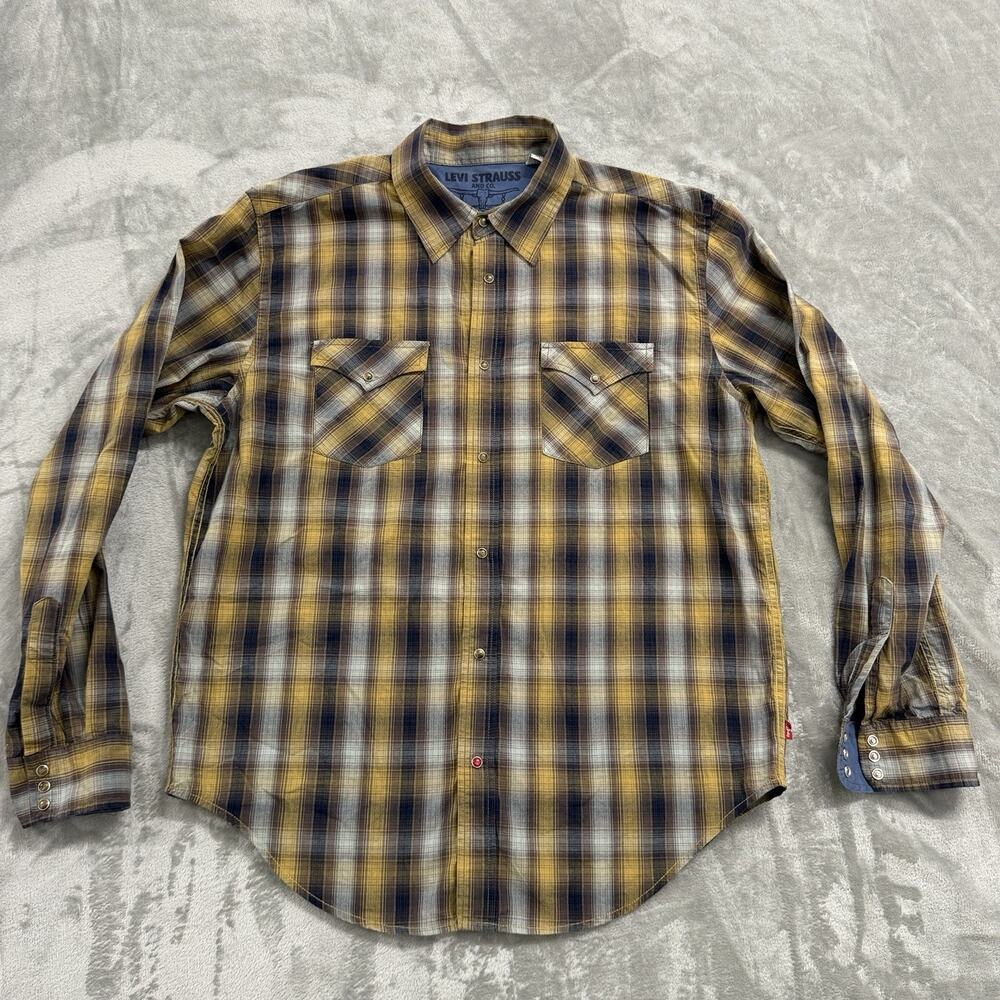 Levi's Authentic Jeanswear Men's Large Plaid Pearl Snap Western Shirt (Stain)